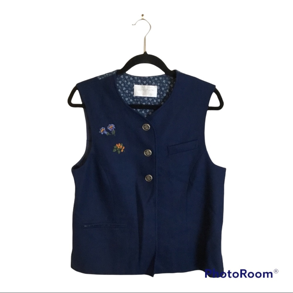 SPORTALM Kitzbühel Wool Vest Waistcoat Vintage Navy Blue Size 36 #178